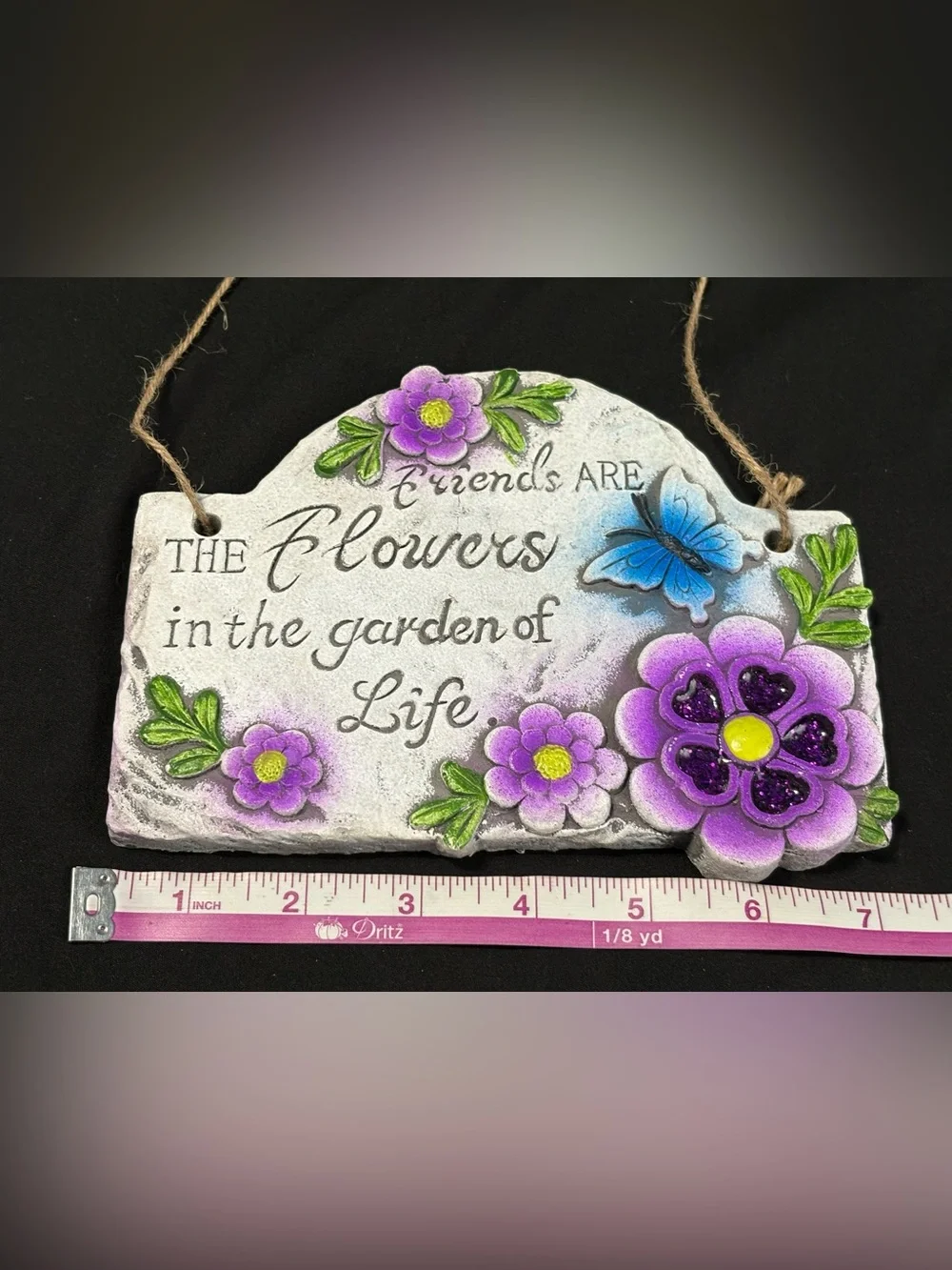 Floral Friends Wall Plaque with Purple Flowers & Blue Butterfly